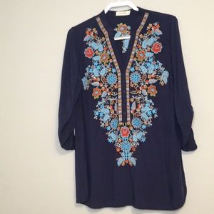 Solitaire boho embroidered tunic shirt